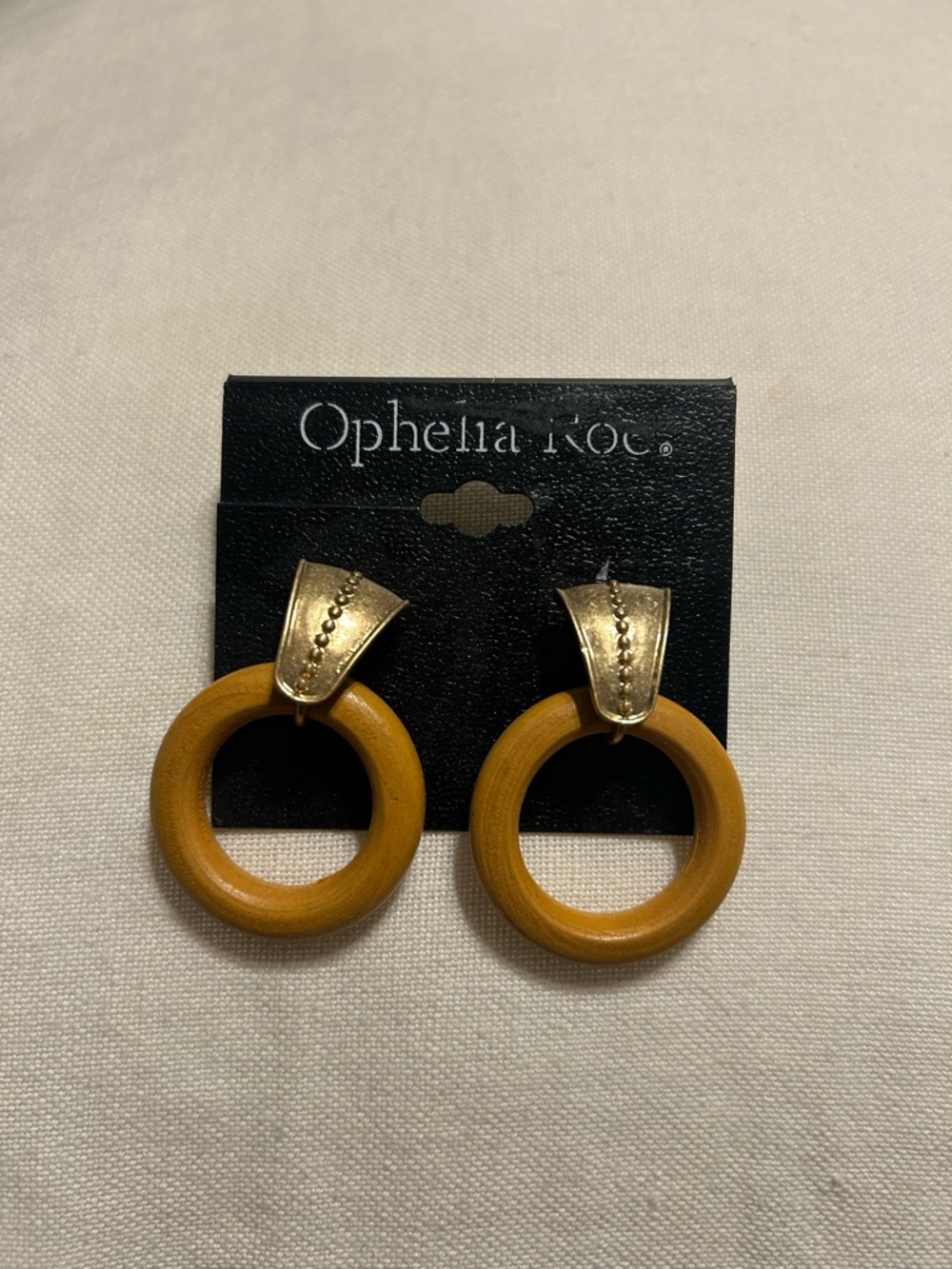 Gold and Wooden Hoop Drop Earrings
